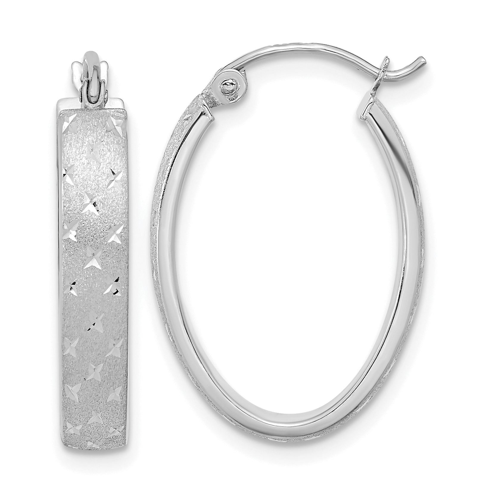 14k White Gold Polished SatinDiamond-cut Hoop Earrings Main image