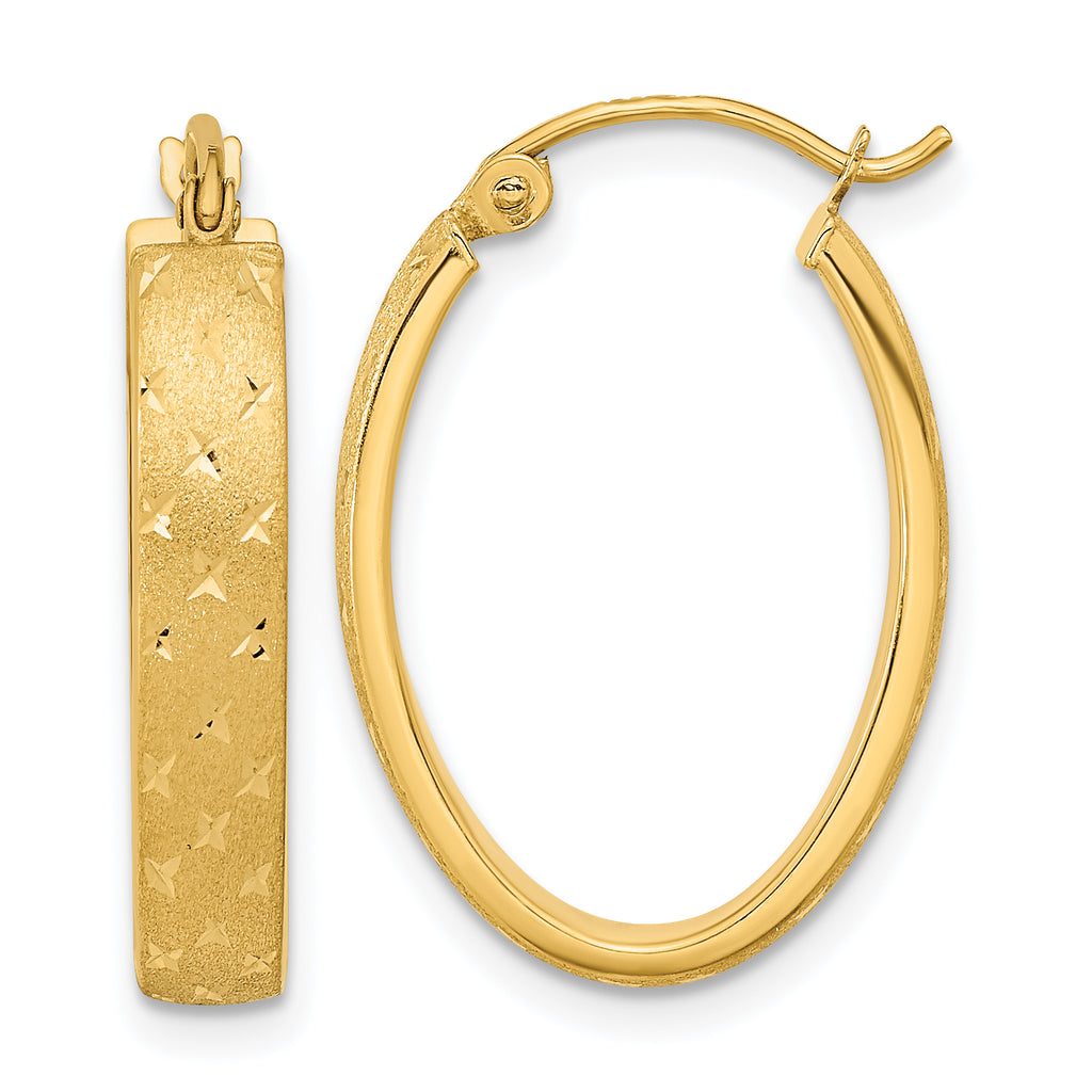14k Polished Satin Diamond-cut Hoop Earrings