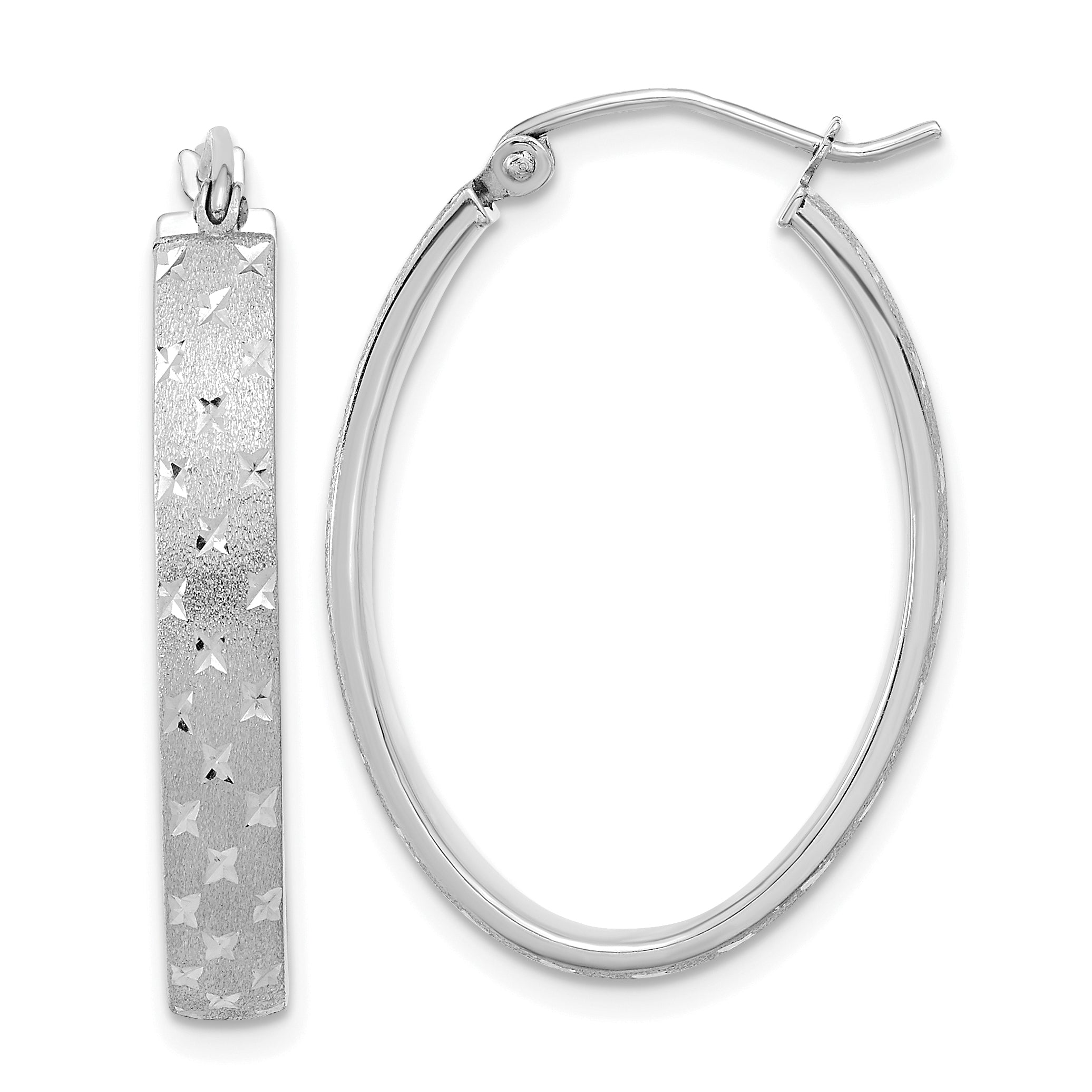 14k White Gold Polished Satin Diamond-cut Hoop Earrings Main image