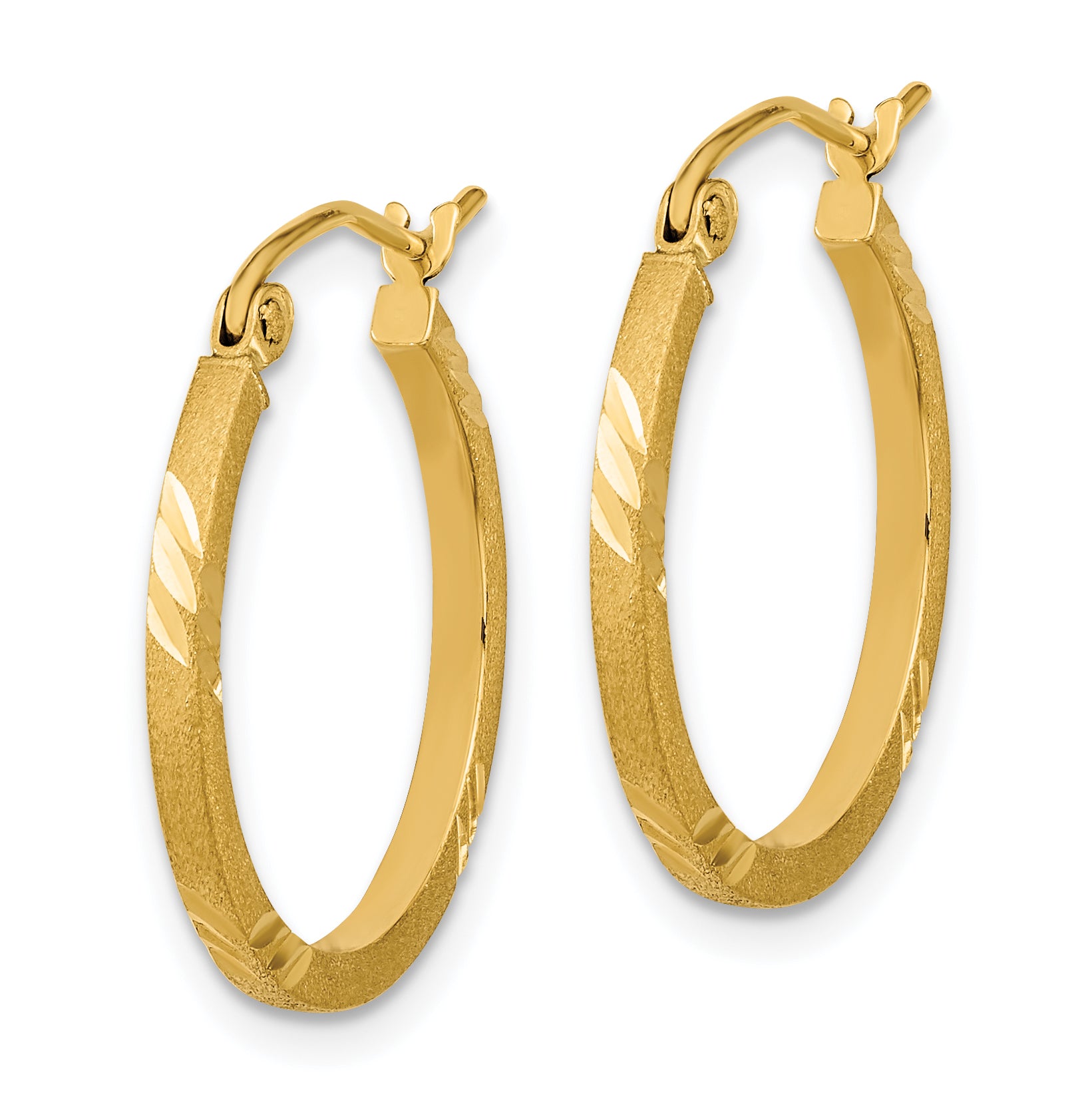14k Satin Diamond-cut Square Tube Hoop Earrings Secondary image