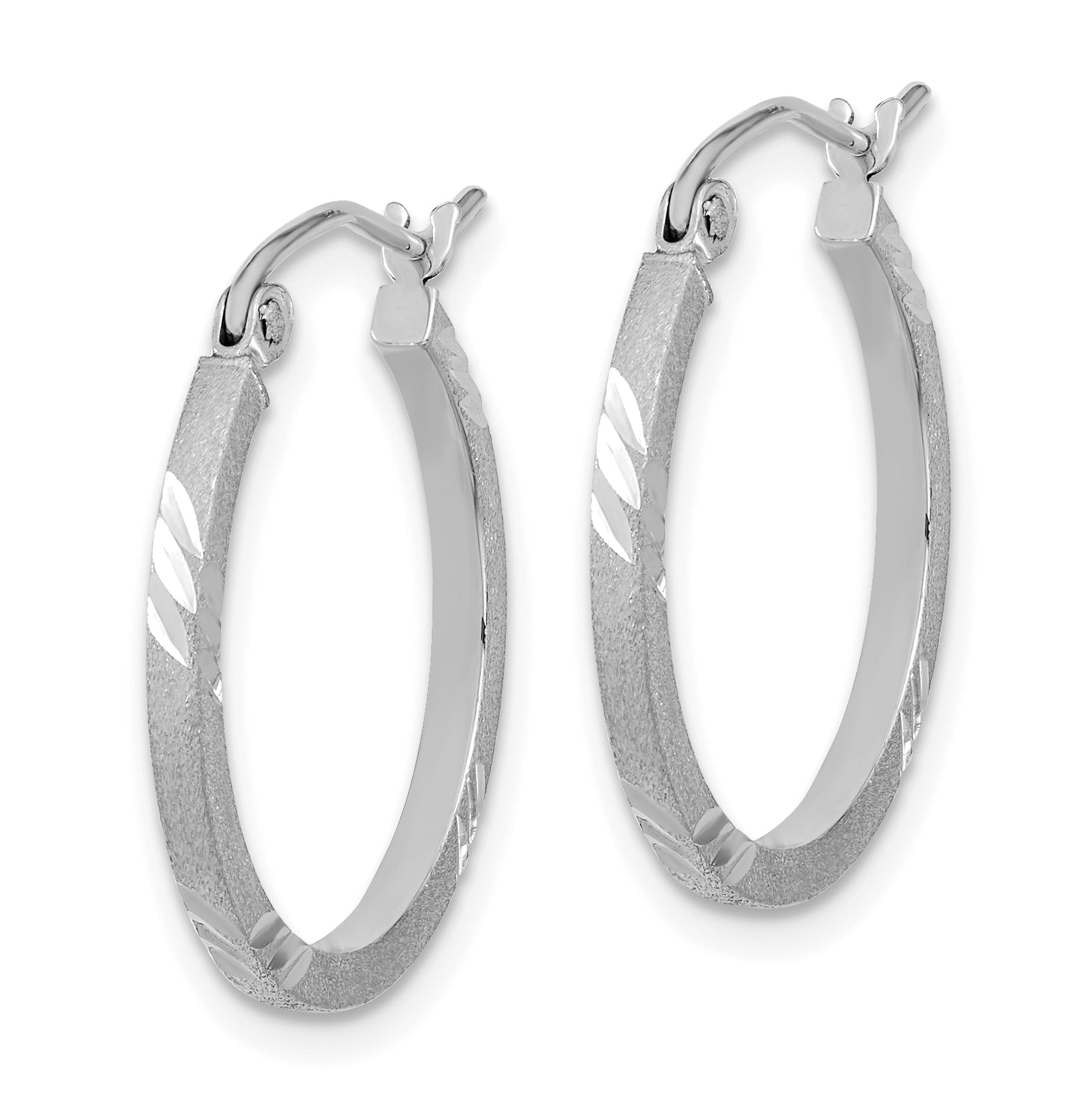 14k White Gold Satin Diamond-cut Square Tube Hoop Earrings Secondary image