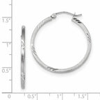 14k White Gold Satin Diamond-cut Square Tube Hoop Earrings