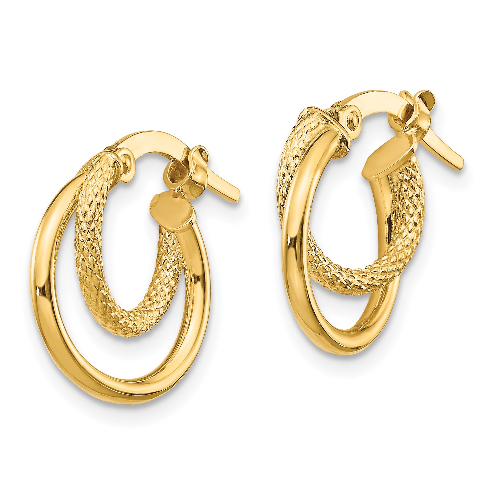 14K Polished Diamond-cut Hinged Hoop Earrings Secondary image