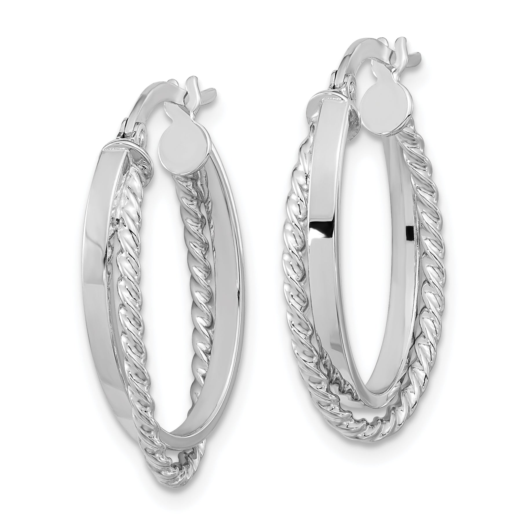 14K White Gold Polished and Textured Oval Hinged Hoop Earrings Secondary image
