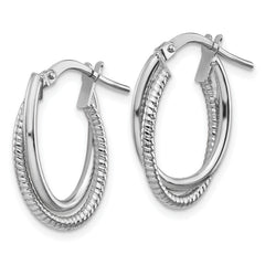 14k White Gold Polished and Textured Double Oval Hoops