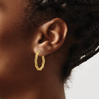 14k Polished Textured Twisted Oval Hoop Earrings