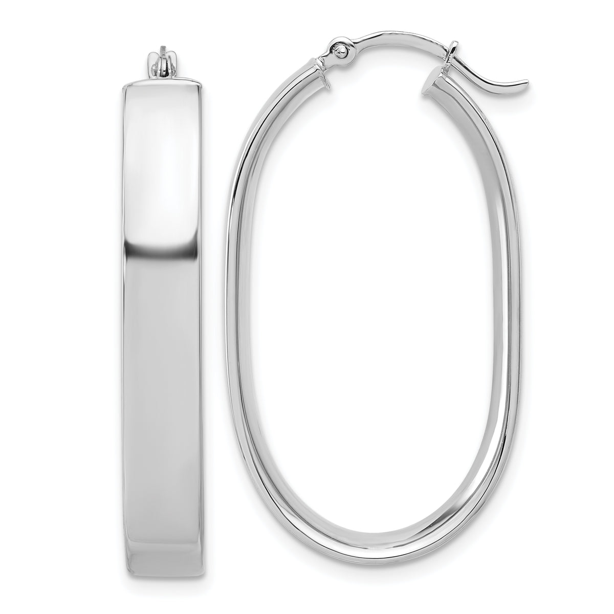 14k White Gold Oval Hoop Earrings