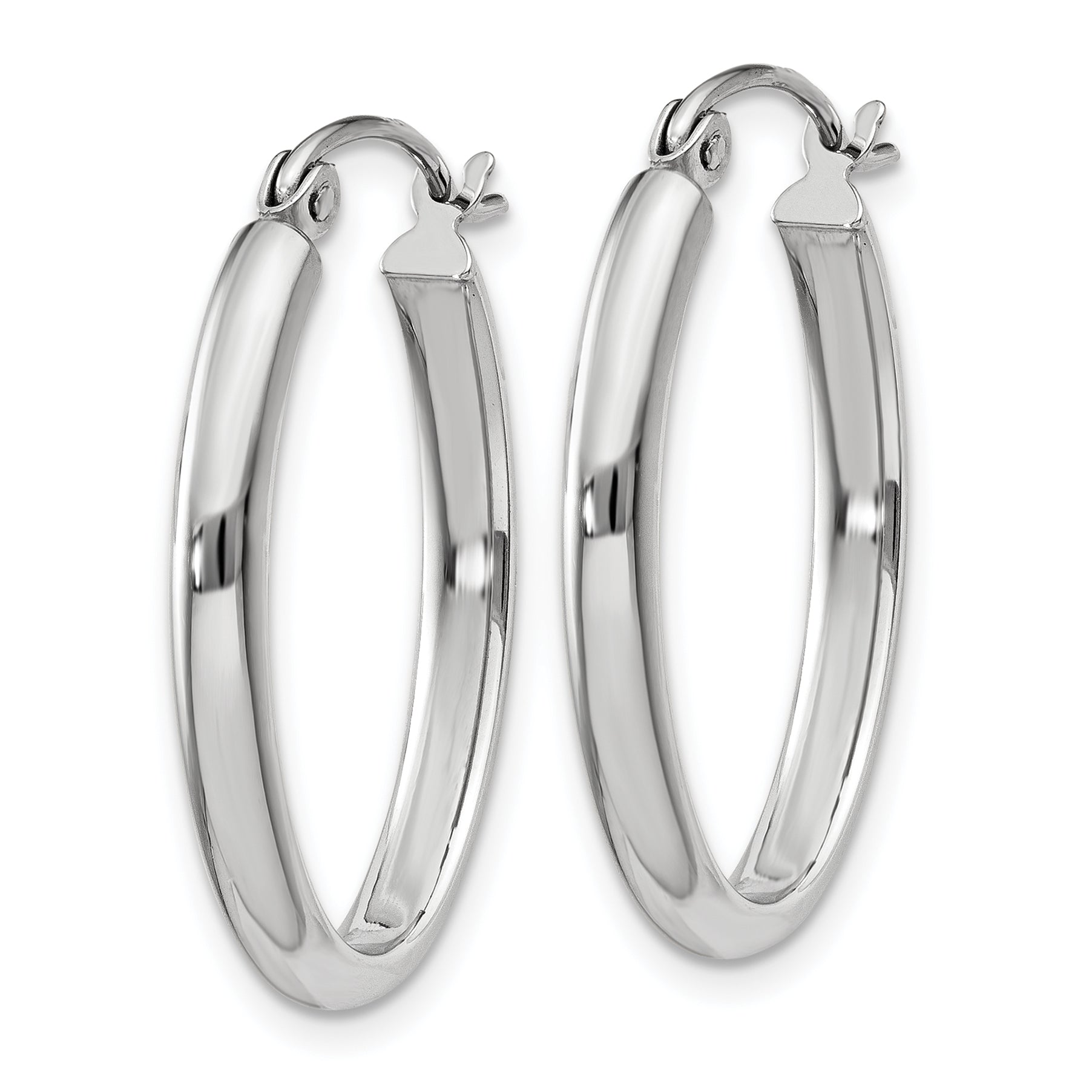 14k White Gold Polished 2.75mm Oval Tube Hoop Earrings Secondary image