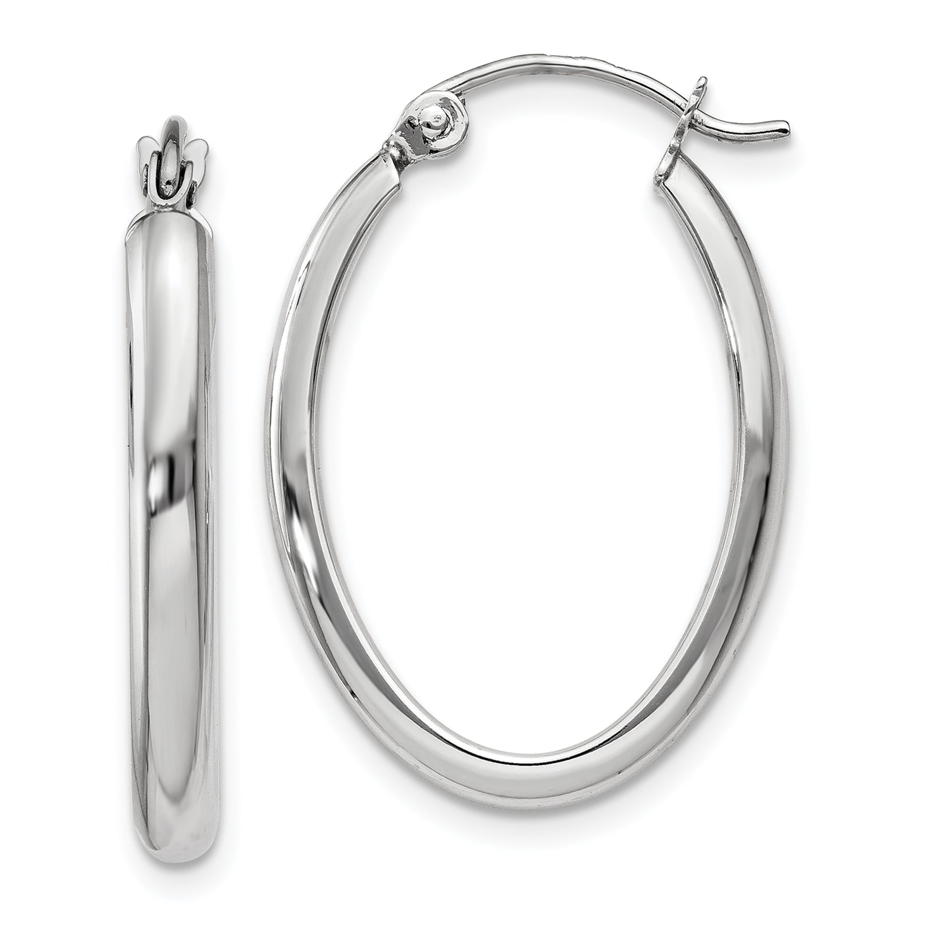 14k White Gold Polished 2.75mm Oval Tube Hoop Earrings Main image