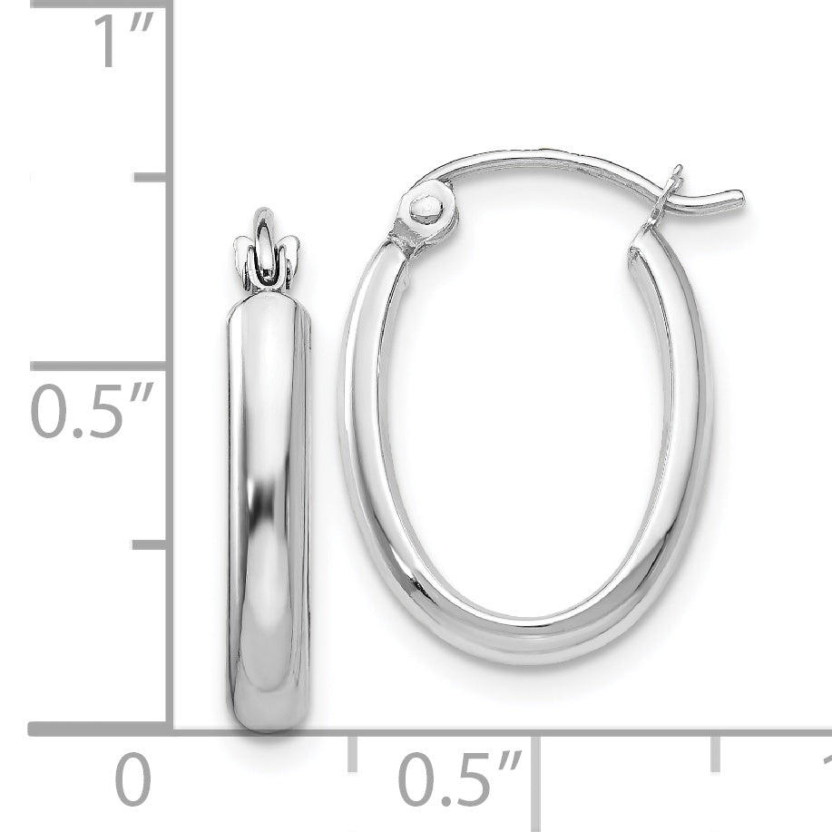 14k White Gold Polished 2.75mm Oval Tube Hoop Earrings