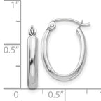 14k White Gold Polished 2.75mm Oval Tube Hoop Earrings