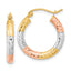 14k w/White and Rose Rhodium Polished Diamond-cut Hoop Earrings