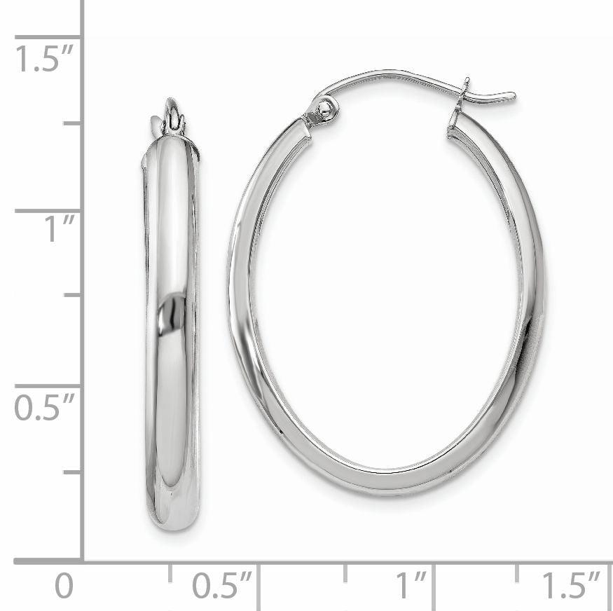 14k White Gold Polished 3.75mm Oval Tube Hoop Earrings