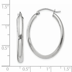 14k White Gold Polished 3.75mm Oval Tube Hoop Earrings