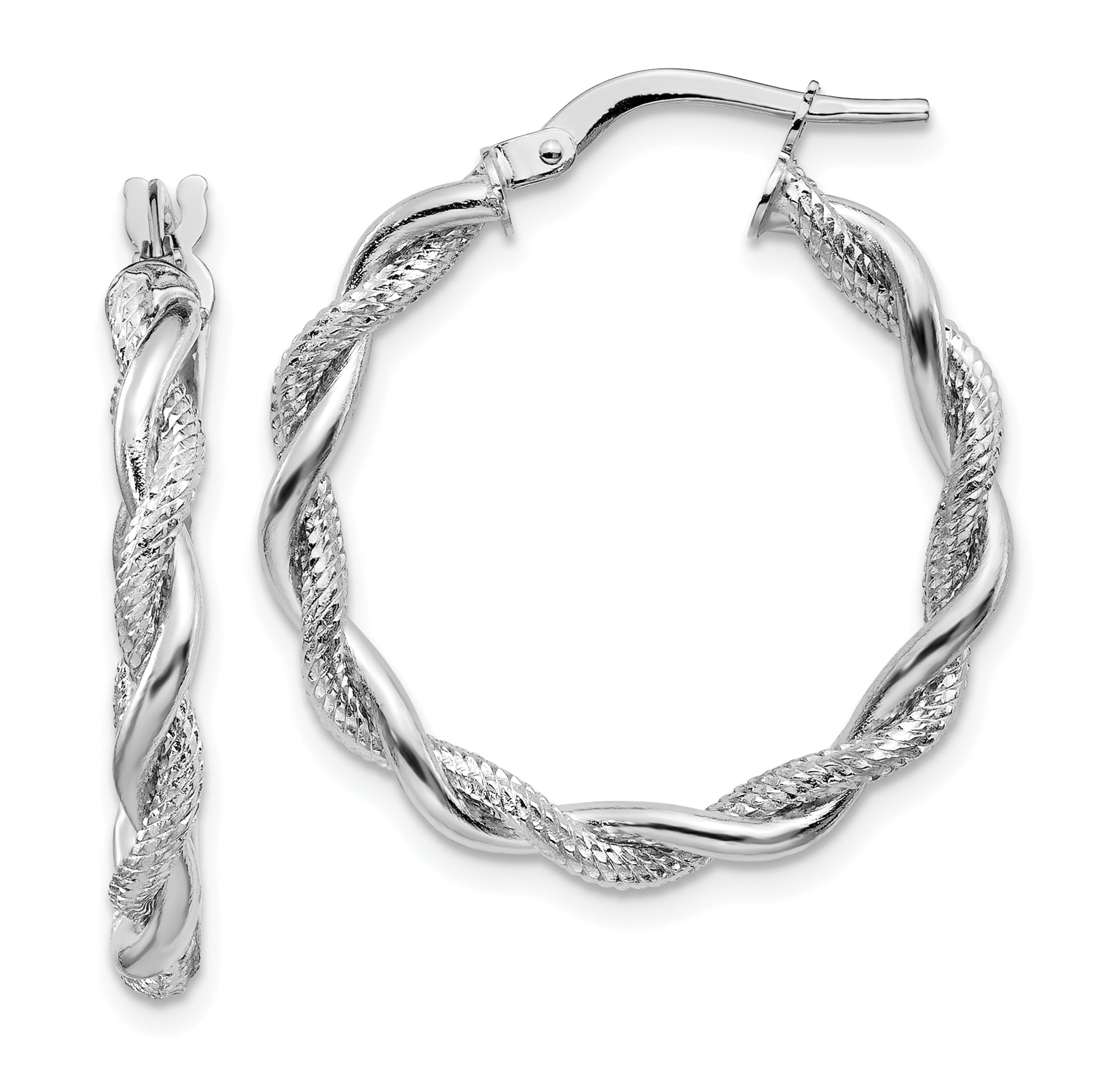 14k White Gold Medium 3mm Polished & Diamond-cut Twisted Hoops Main image