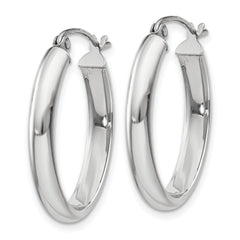 14k White Gold Polished 3.75mm Oval Tube Hoop Earrings