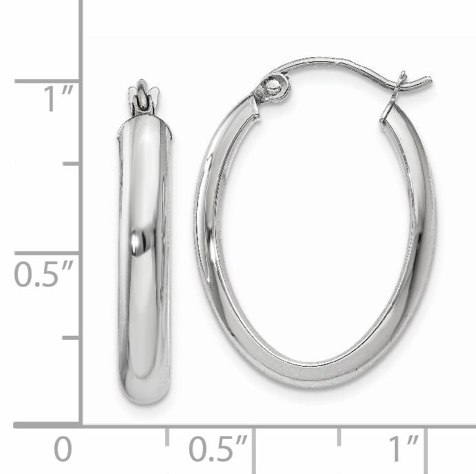 14k White Gold Polished 3.75mm Oval Tube Hoop Earrings