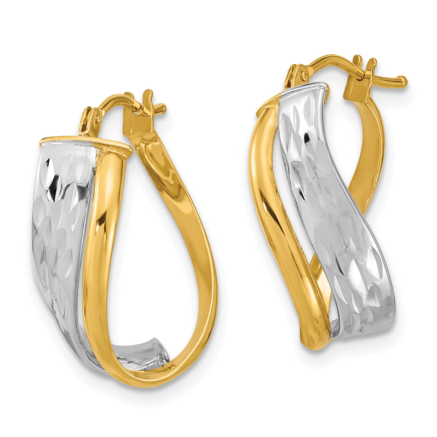 14k Two-Tone Diamond-cut and Polished Earrings Secondary image