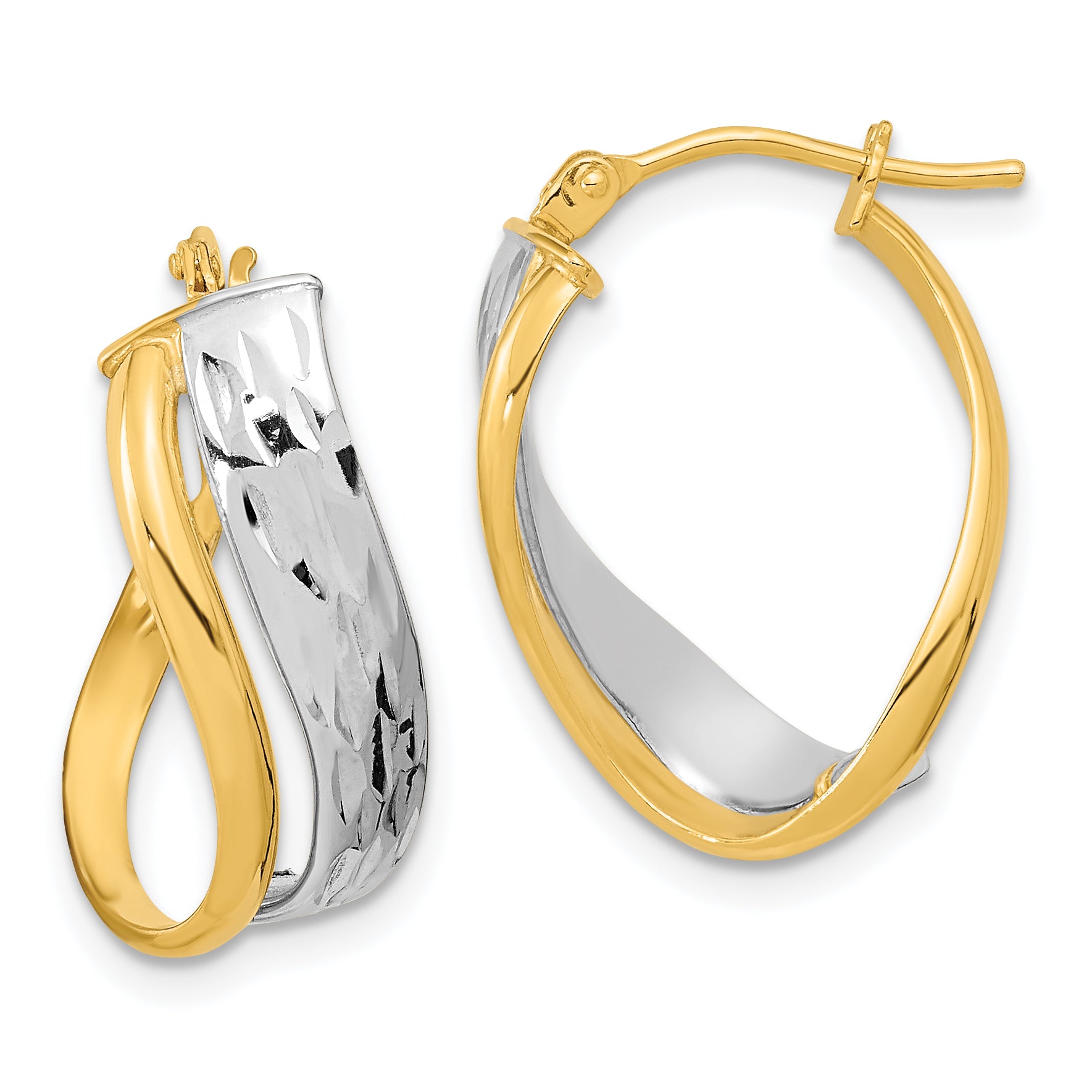 14k Two-Tone Diamond-cut and Polished Earrings Main image