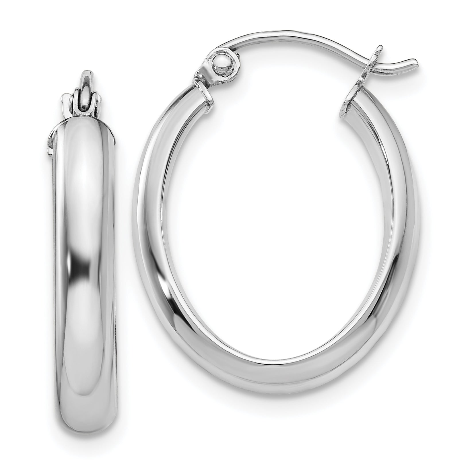 14k White Gold Polished 3.75mm Oval Tube Hoop Earrings Main image