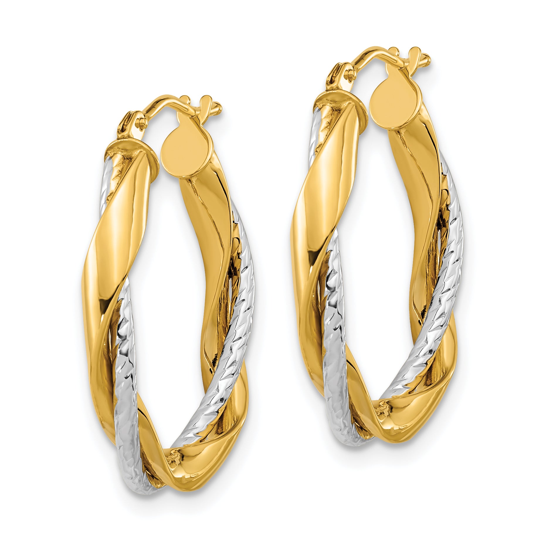 14k Two-tone Polished Rope Twisted Oval Hoop Earrings Secondary image
