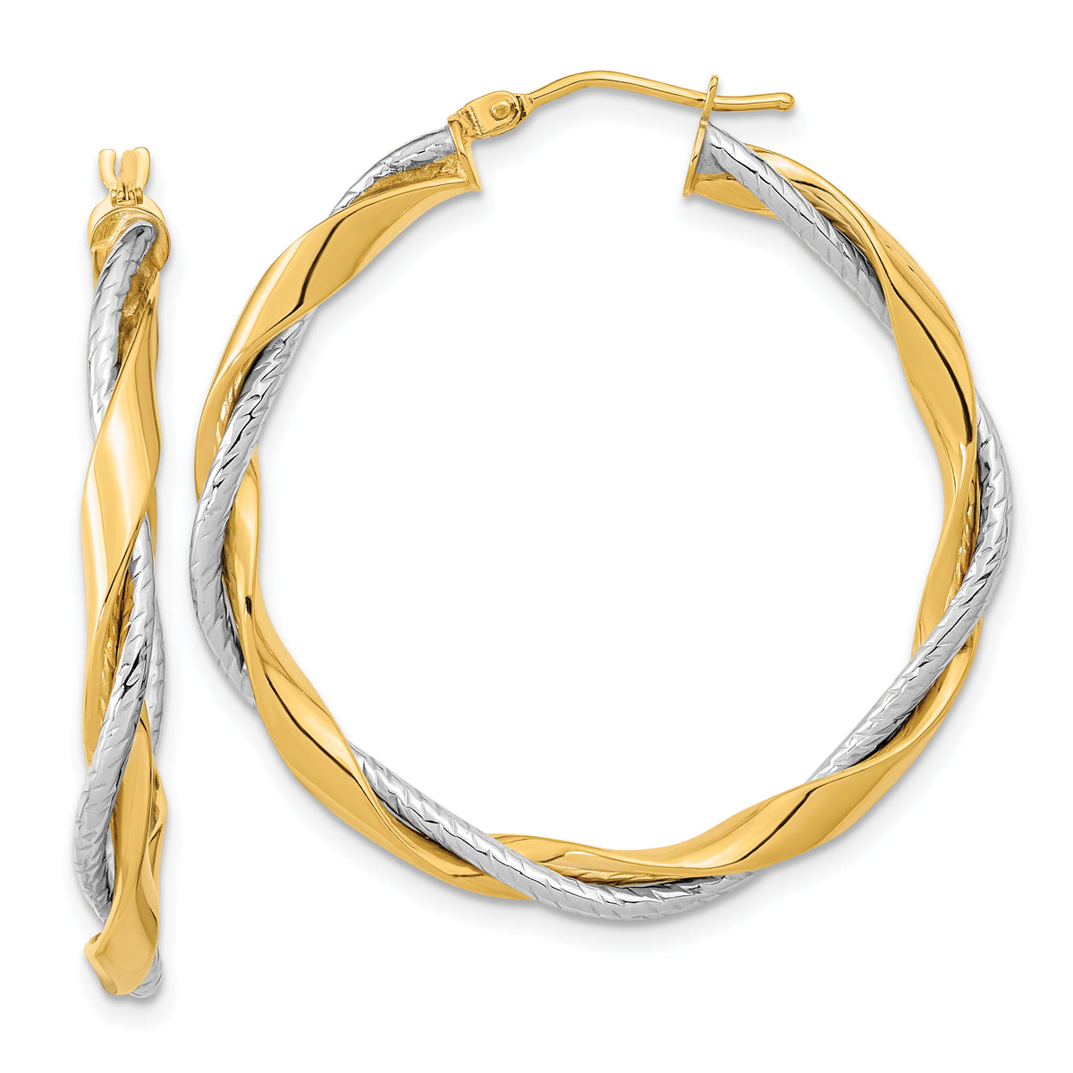 14k Two-tone Polished Rope Twisted Hoop Earrings