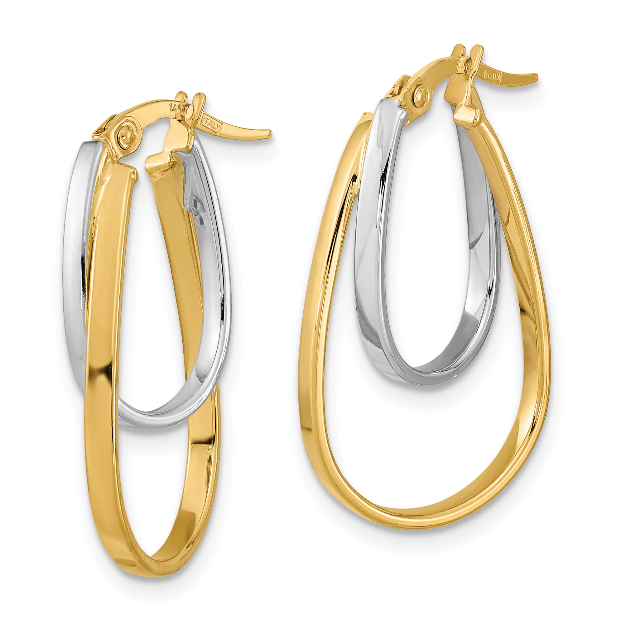 14k Two-tone Polished Double Oval Hoop Earrings Secondary image