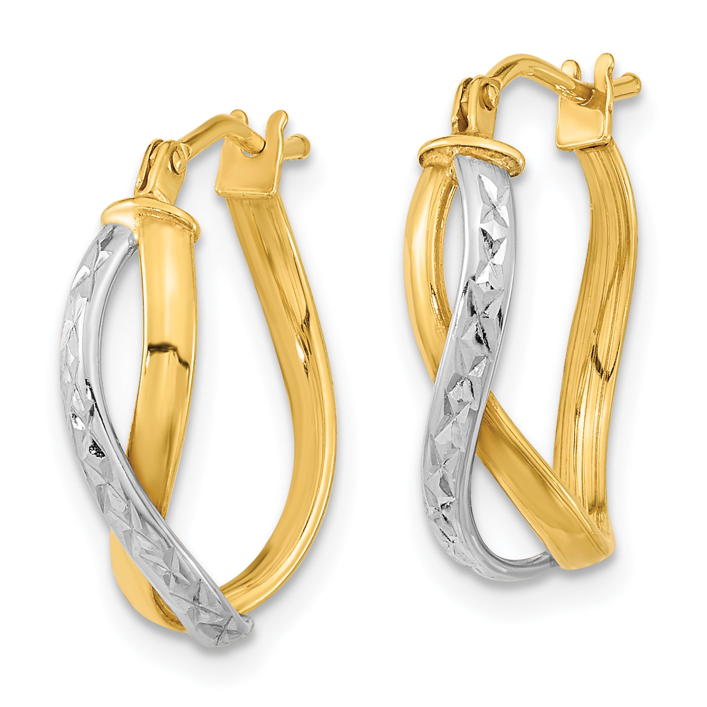 14k Two-Tone Diamond-cut and Polished Hoop Earrings