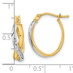 14k Two-Tone Diamond-cut and Polished Hoop Earrings