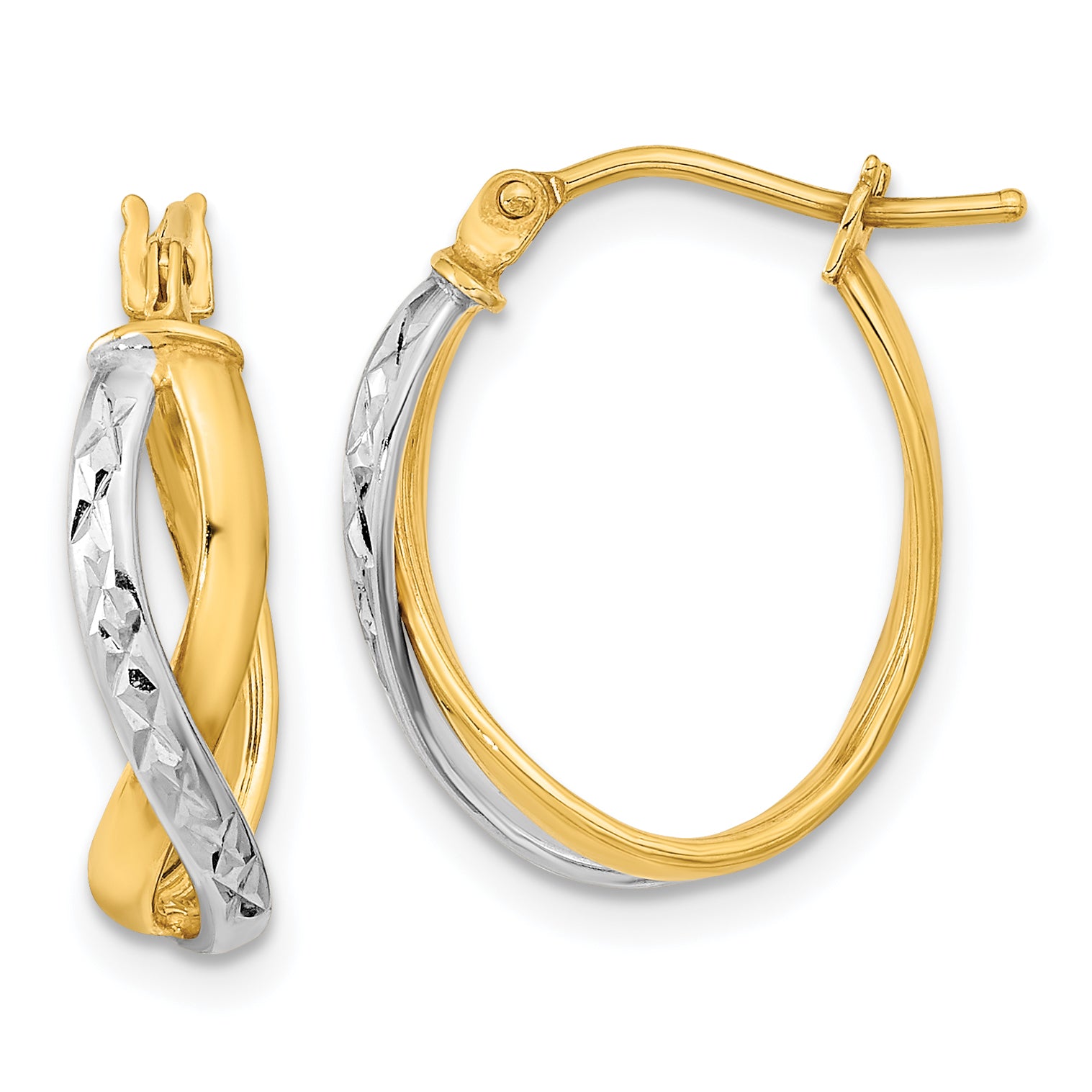 14k Two-Tone Diamond-cut and Polished Hoop Earrings Main image