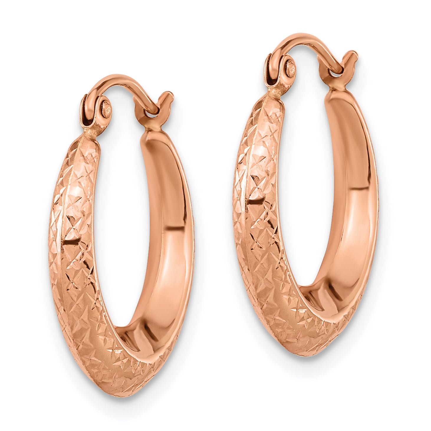 14K Rose Gold Textured Hollow Hoop Earrings Secondary image