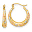 14k White and Rose Rhodium Polished Satin Diamond-cut Hoop Earrings