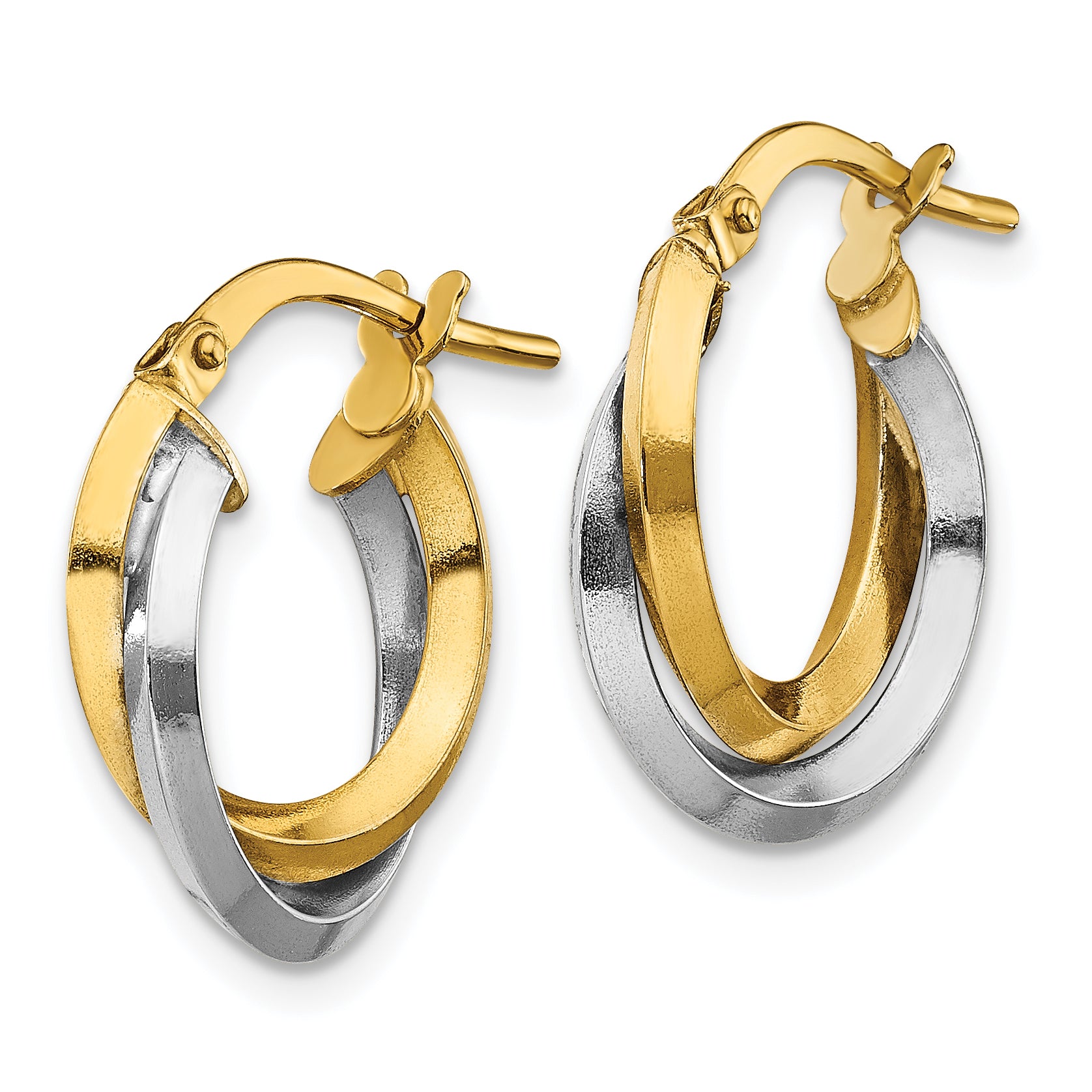 14k Two Tone Polished Double Hoops Secondary image