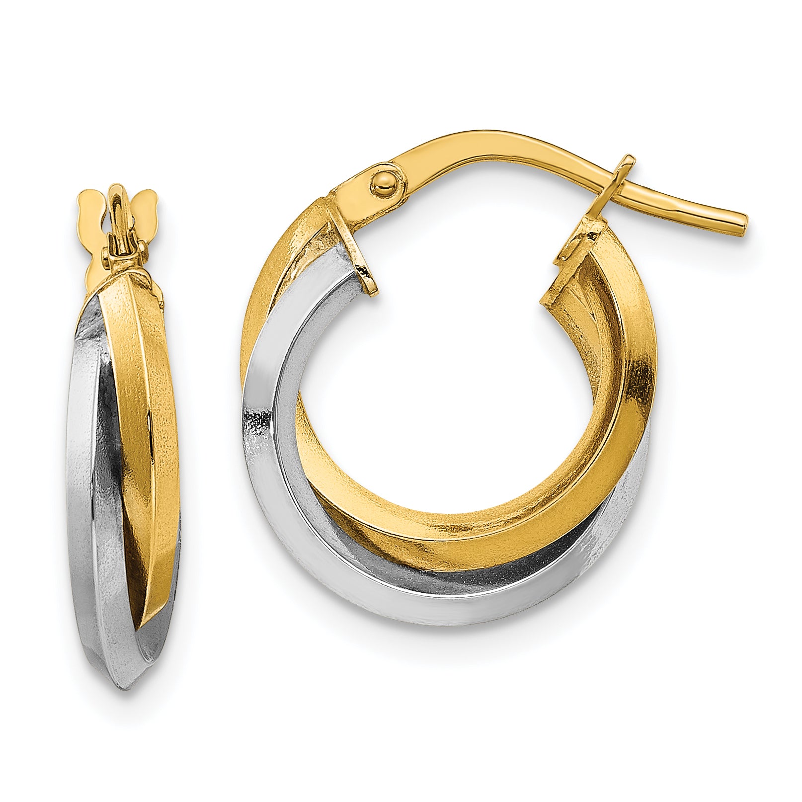 14k Two Tone Polished Double Hoops Main image