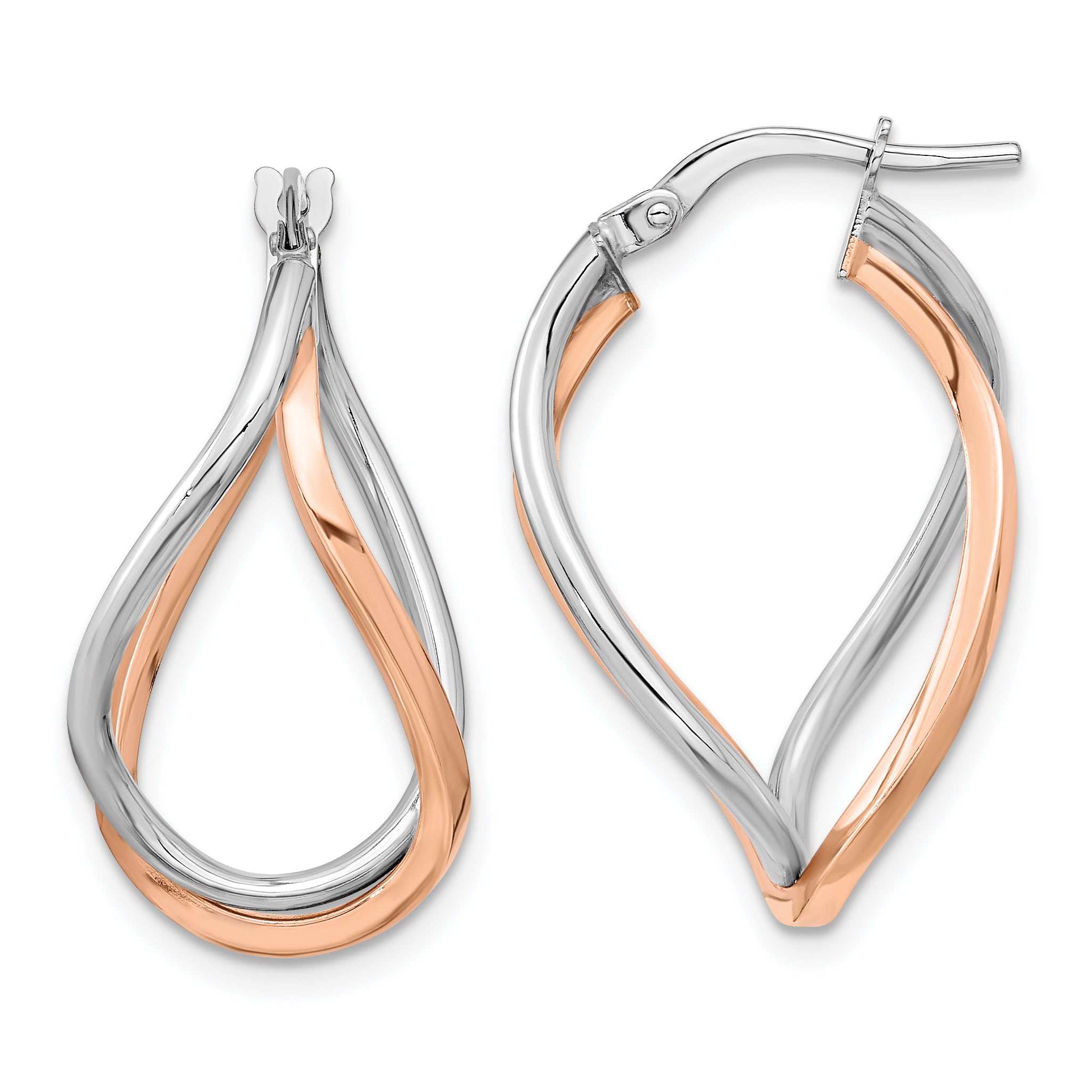 14k Yellow Gold w/White Rhodium and Rose Gold-plated Swirl Hoops Main image