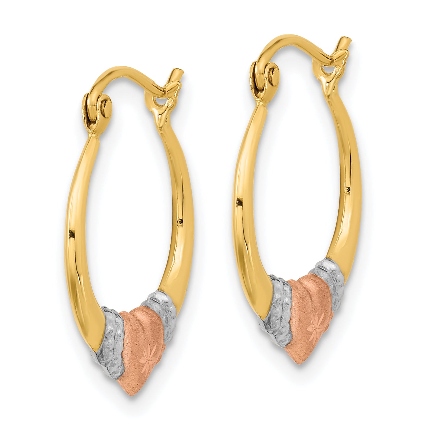 14k Two-tone w/White Rhodium Polished Satin & D/C Hoop Earrings Secondary image