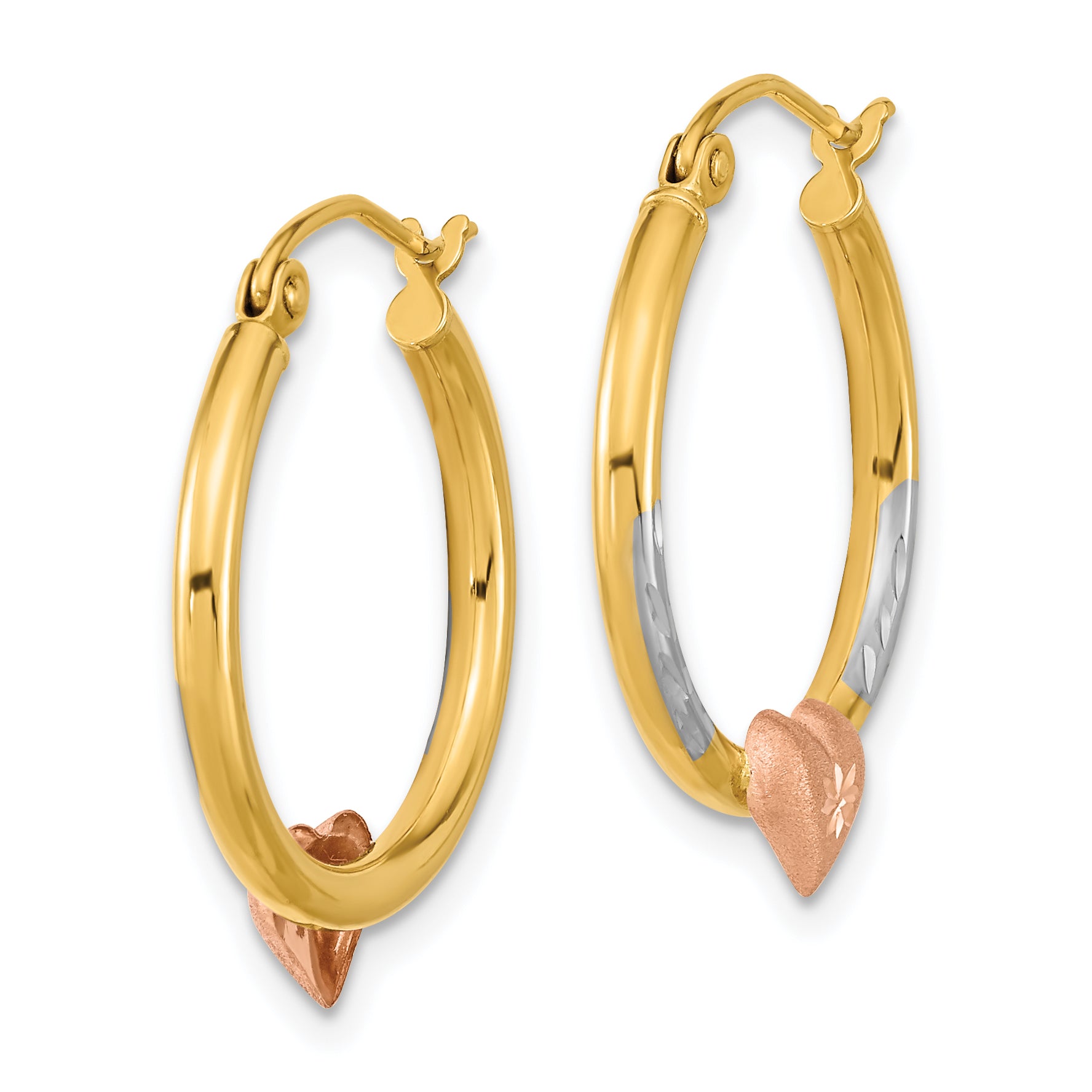 14k Two-tone with White Rhodium D/C Heart Hoop Earrings Secondary image