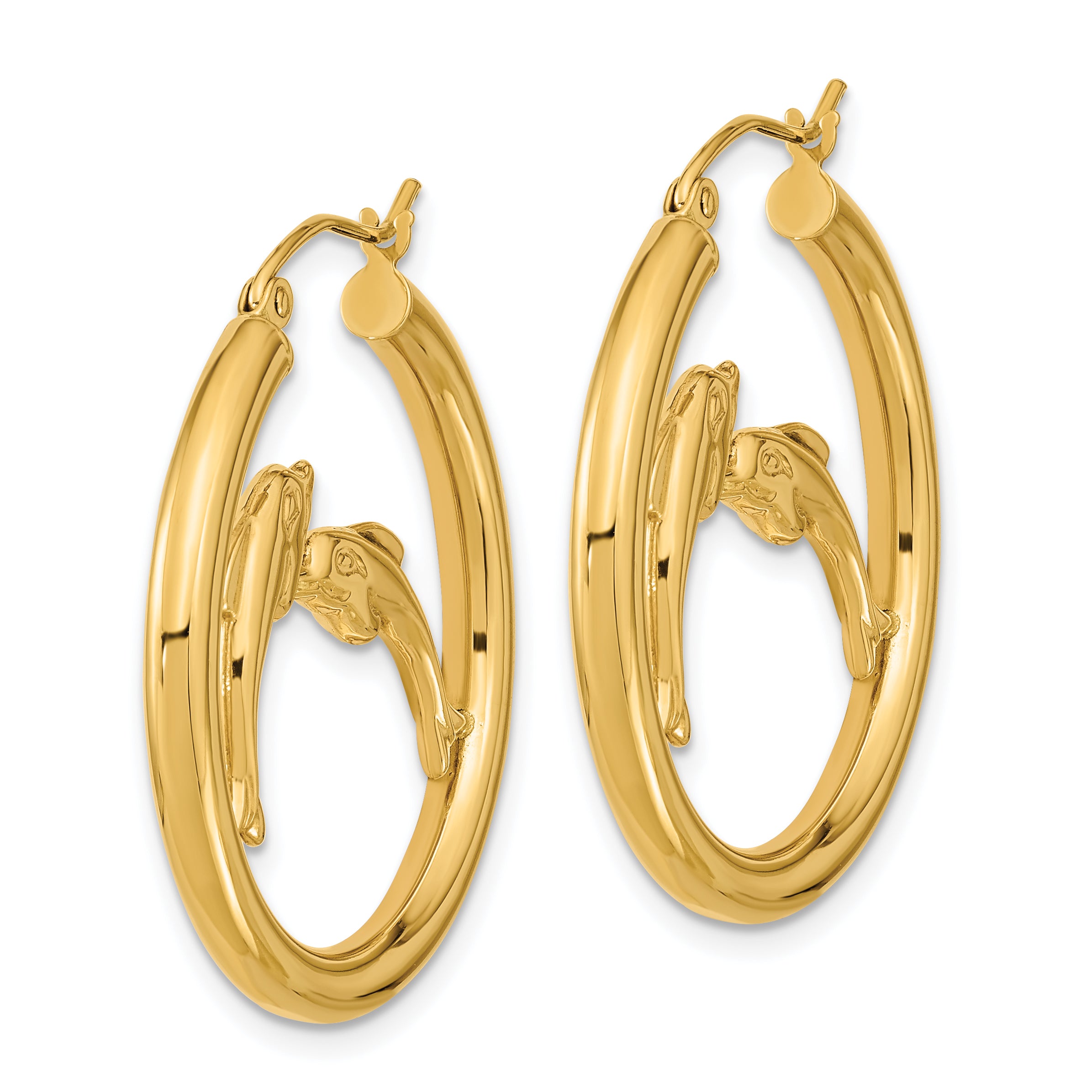 14k Polished Dolphins Hoop Earrings Secondary image
