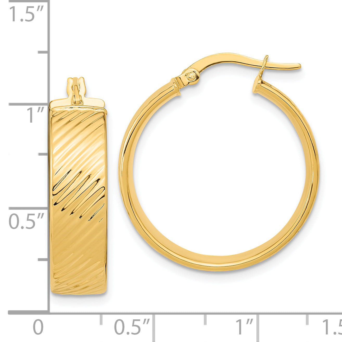 14K 8mm Polished & Textured Hinged Hoop Earrings