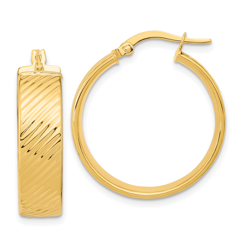 14K 8mm Polished & Textured Hinged Hoop Earrings