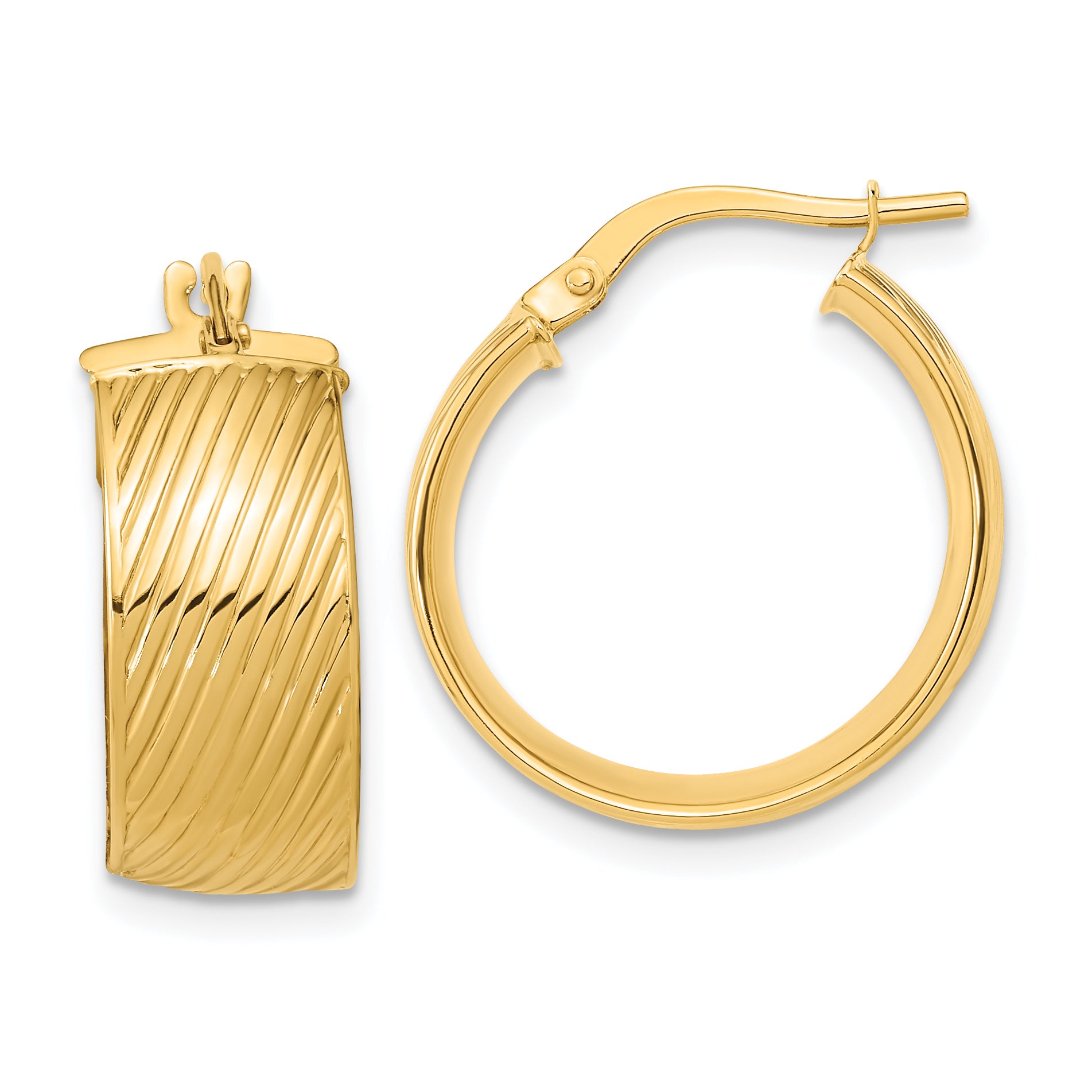 14K 8mm Polished Textured Hinged Hoop Earrings Main image