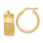 14K 8mm Polished Textured Hinged Hoop Earrings