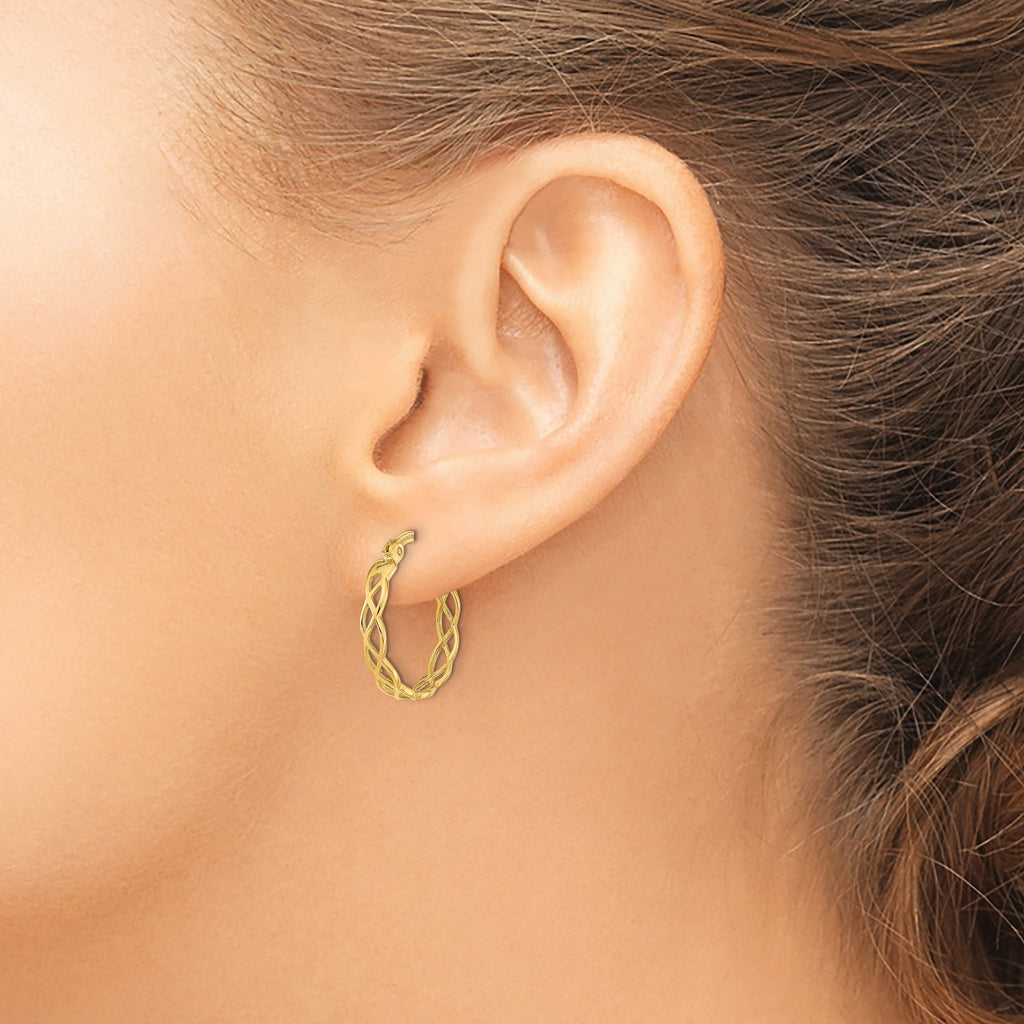 14k Gold Polished Intertwined Filigree Hoop Earrings