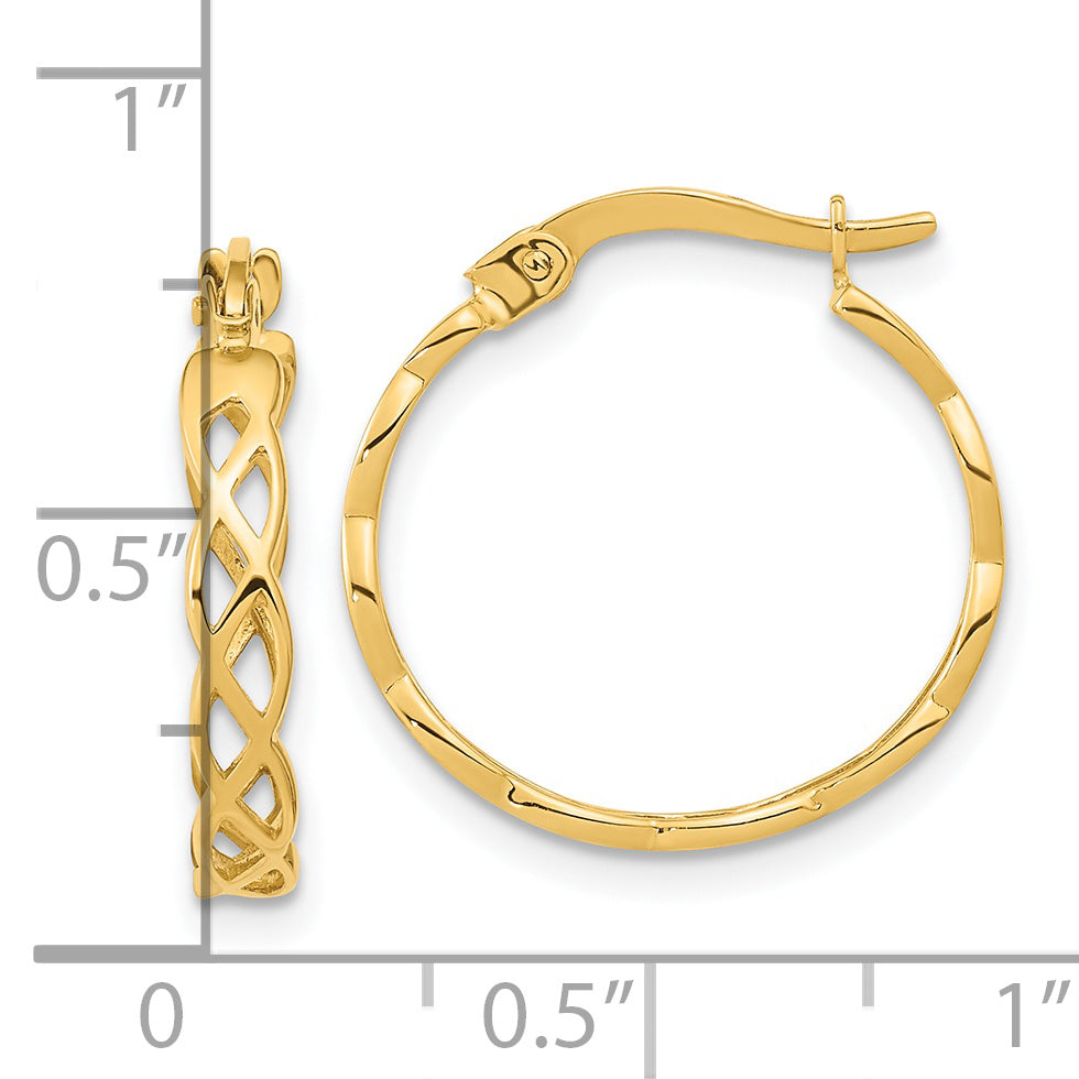 14k Gold Polished Intertwined Filigree Hoop Earrings