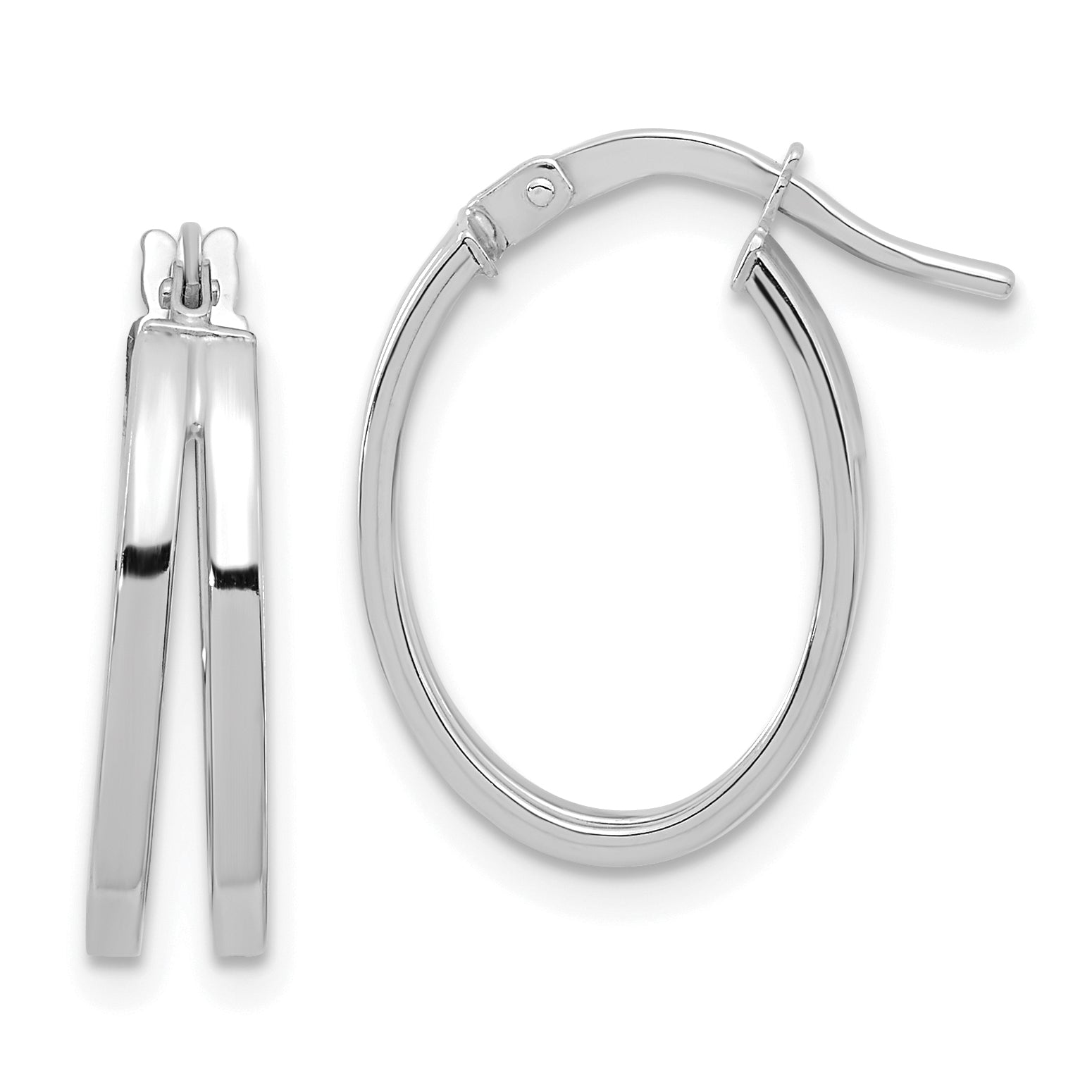 14k White Gold Polished Double Hoops