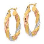14k Tri-color Polished & D/C Twist Hoop Earrings