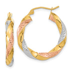 14k Tri-color Polished & D/C Twist Hoop Earrings