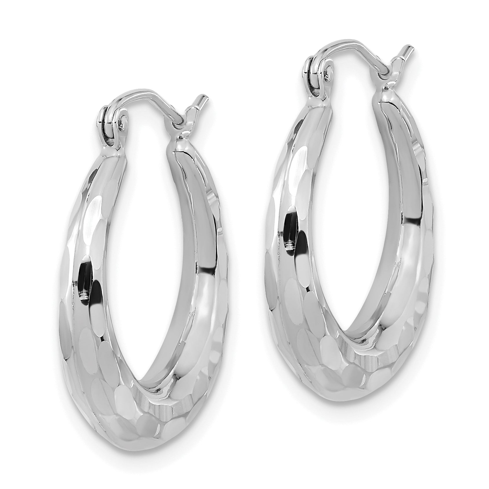 14k White Gold Polished Diamond-cut Hoop Earrings Secondary image