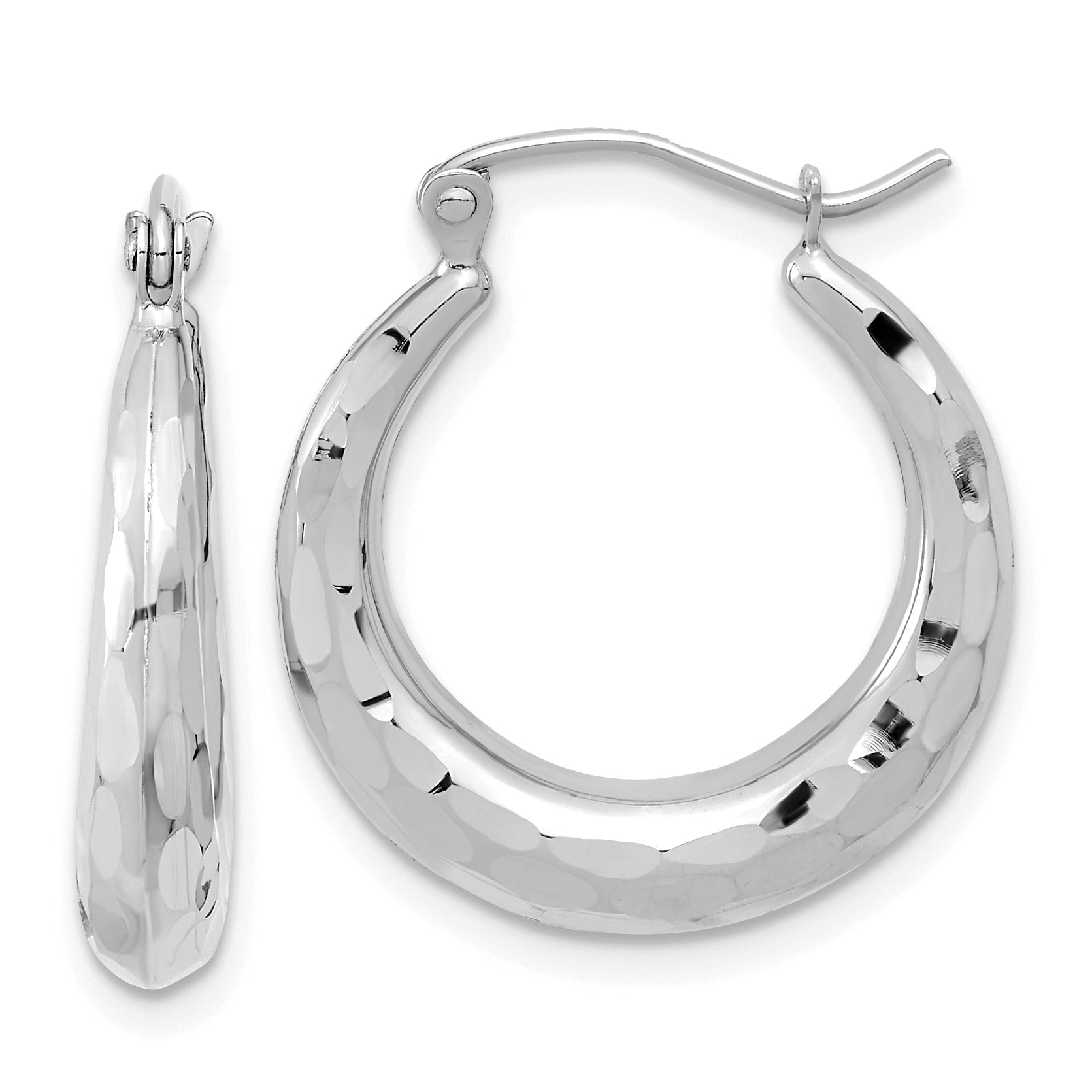 14k White Gold Polished Diamond-cut Hoop Earrings Main image
