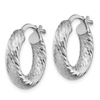 14k 4x10mm White Gold Diamond-cut Round Hoop Earrings